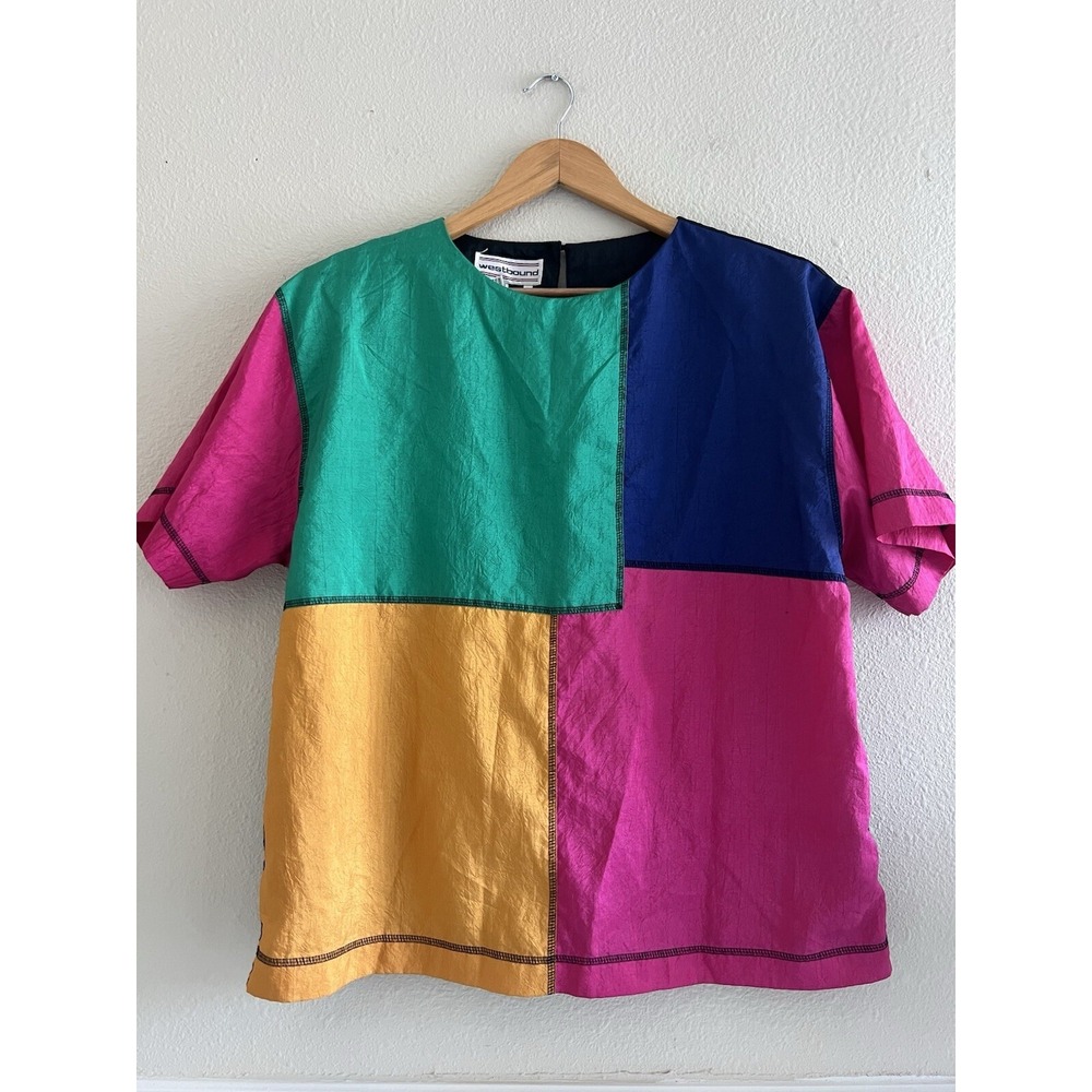 Westbound Vintage Color Block Top Shoulder Pads Size Large Retro Festival 90's